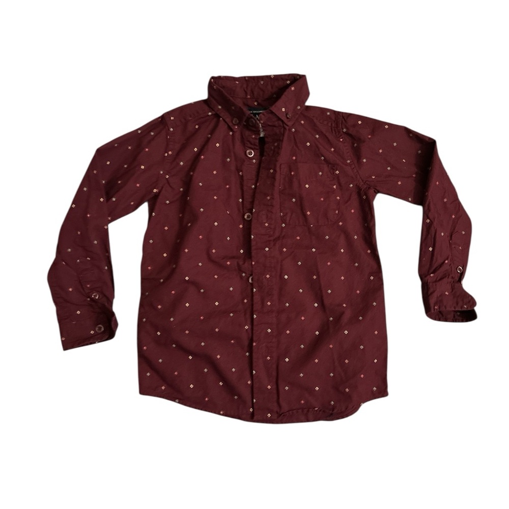 Burgundy Button-Up Shirt with White Dots